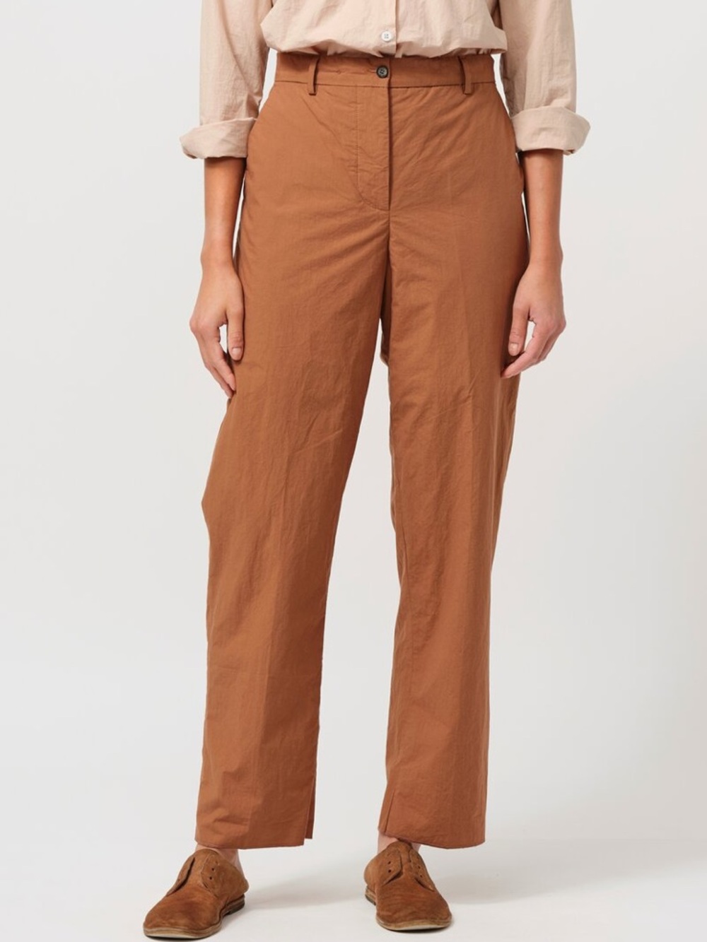 High-Rise Straight-Leg Pants in Rust Brown